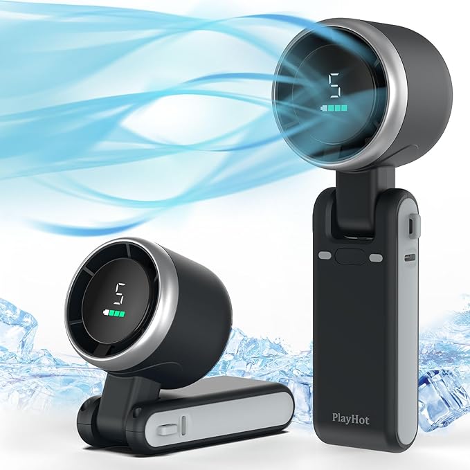 Portable Handheld Turbo Fan, 5 Gear Wind, Battery Operated, Up to 12 Working Hours, 3 IN 1 Hand Fans with Air Turbo Tech Cooling Fan for Outdoor Activities, Travel, Beach (Black)