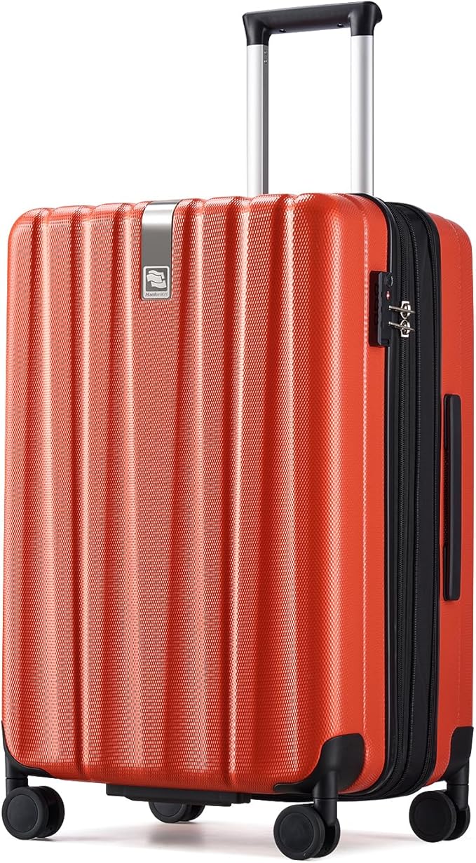 Hanke 24 Inch Expandable Checked Luggage Lightweight PC Hard Case Luggage Suitcases with Wheels TSA Luggage Rolling Large Suitcase Travel Luggage Bag for Go to University(Orange)