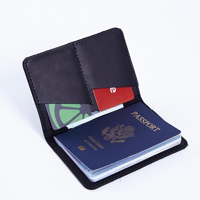 INCARNE US Passport Cover Clear - Travel Passport Wallet - Leather Passport Holder for Men Women Family with Card Slots & Note Compartmen - Sleeve Protector - Genuine Leather - Vintage Black