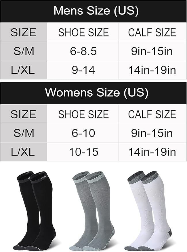 CS CELERSPORT 3 Pairs Compression Socks for Men and Women 20-30mmHg Running Athletic Support Socks
