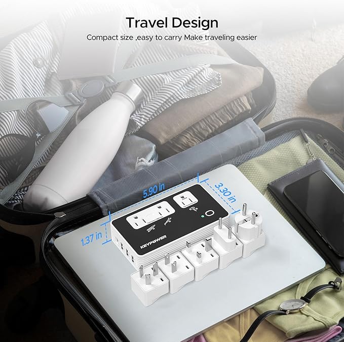Key Power 2000W Step Down Converter, 220V to 110V Voltage Converter US to Europe, International Universal Travel Adapter with 3 AC Outlets and 4 USB(1 USB C) for Hair Dryer/Straightener.