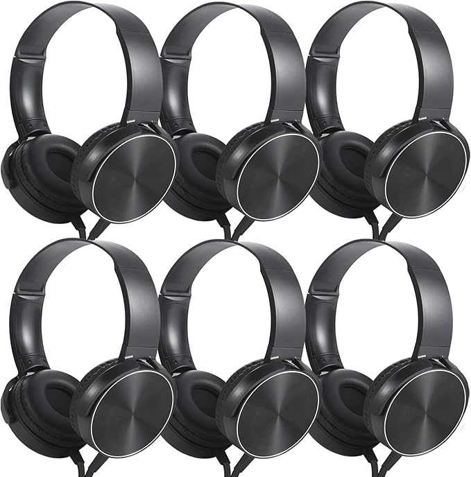 Kids Headphones Bulk 6 Pack for School Classroom Student,Wholeslae Wired Durable Earphones Class Set for Children Toddler Teens Boys Girls and Adult (HY450, 6 Black)
