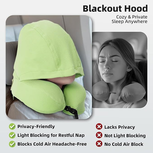 Privacy-Friendly Hooded Travel Pillow for Kids & Adults, Sensory-Friendly, Memory Foam Neck Support for Airplane, Car & Train, Breathable Fabric, Portable, Ultimate Comfort