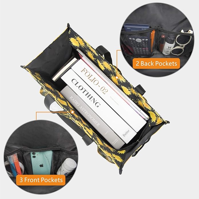 TOPDesign Utility Water Resistant Tote Bag with 13 Pockets, Top Zipper Closure & Thick Bottom Support, for Working Women