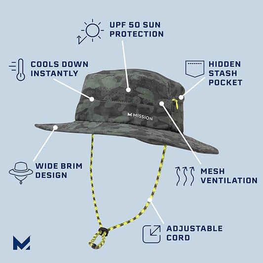 MISSION Cooling Anywhere Boonie Hat - Unisex Wide-Brim Hat for Men & Women - Cools Up to 2 Hours - UPF 50 Sun Protection