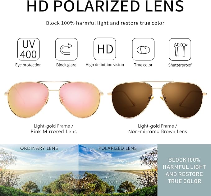 SUNGAIT Women's Lightweight Oversized Aviator Sunglasses - Classic Style Polarized Lens