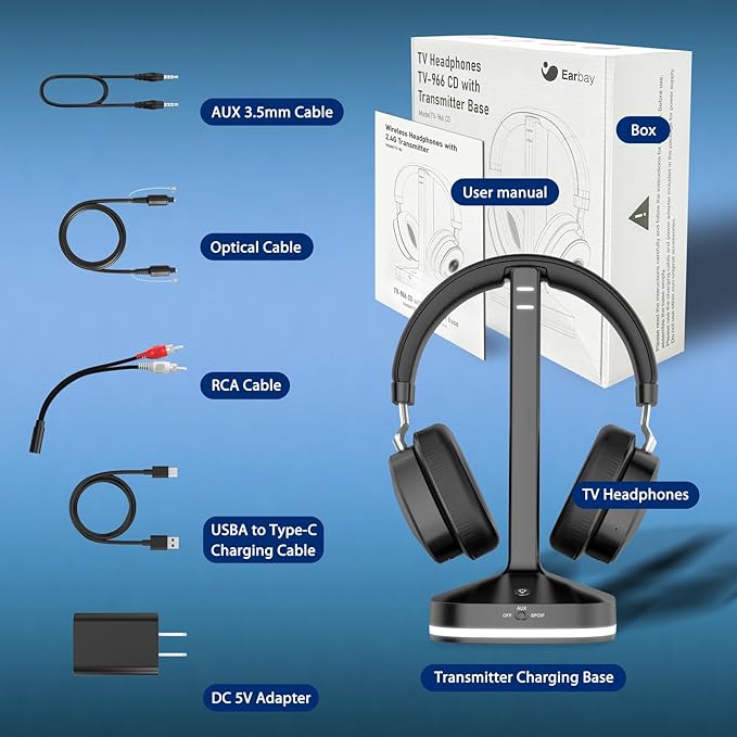 Wireless Headphones for TV Watching, TV Headphones Wireless for Seniors with Transmitter Charging Base, No Audio Delay Blutooth 5.4, Over Ear Headset with 3 Audio Modes, Gifts for Parents/Elderly