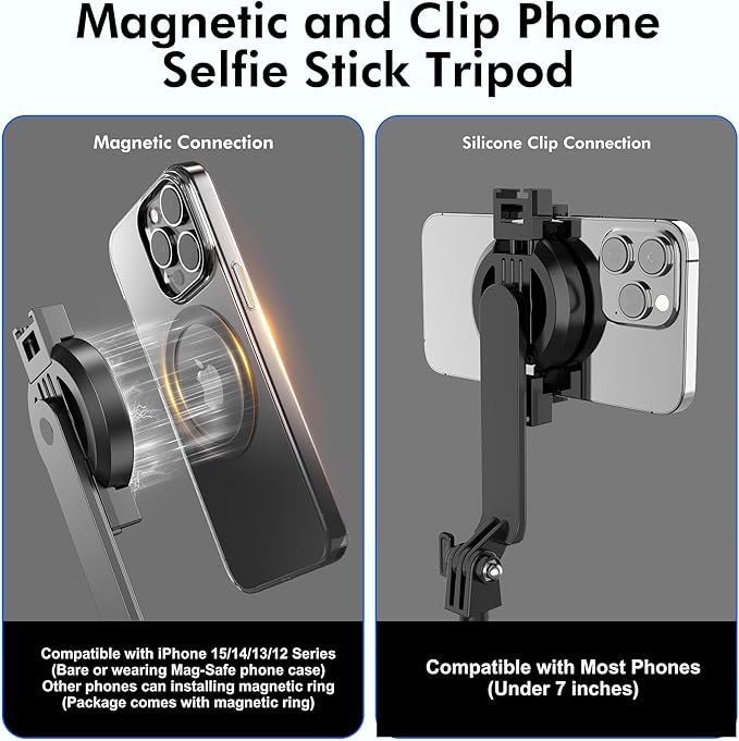 61" Magnetic Phone Tripod & Selfie Stick for Golf Training, Extendable Cell Phone Tripod Stand with Wireless Remote and Phone Holder, Golf Training Aid - Compatible with iPhone Android (Black)