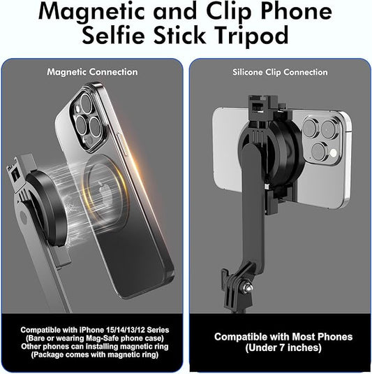 61" Magnetic Phone Tripod & Selfie Stick for Golf Training, Extendable Cell Phone Tripod Stand with Wireless Remote and Phone Holder, Golf Training Aid - Compatible with iPhone Android (Black)