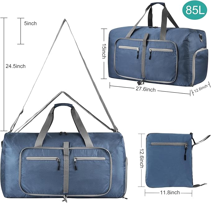 Dimayar Travel Duffle Bag for Men Women - Foldable Duffel Bag with Shoes Compartment - Overnight Bags Waterproof & Tear Resistant(85L,Dark Blue)