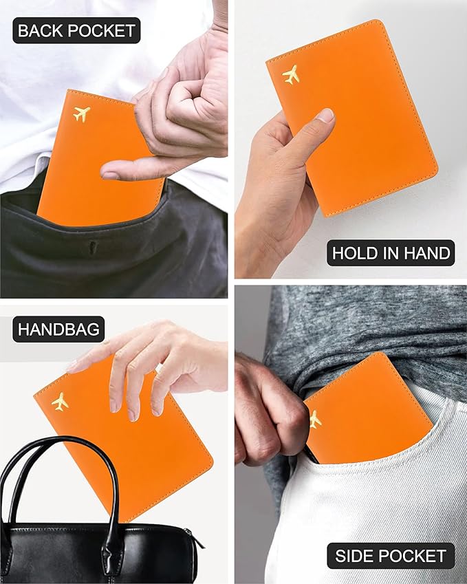 PU Leather Passport Holder Covers Case, Waterproof Rfid Blocking Travel Wallet Passport Holder(Orange)