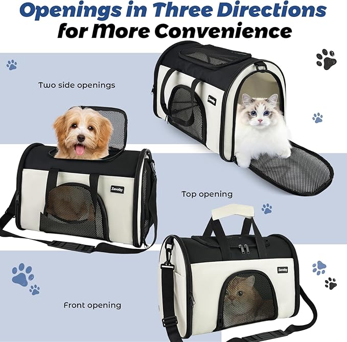 Zavothy Collapsible TSA Approved Pet Carrier for Cats & Dogs (Up to 15 Lbs, 16.54"x11.42"x9.84") – Soft-Sided Airline Travel Carrier, White