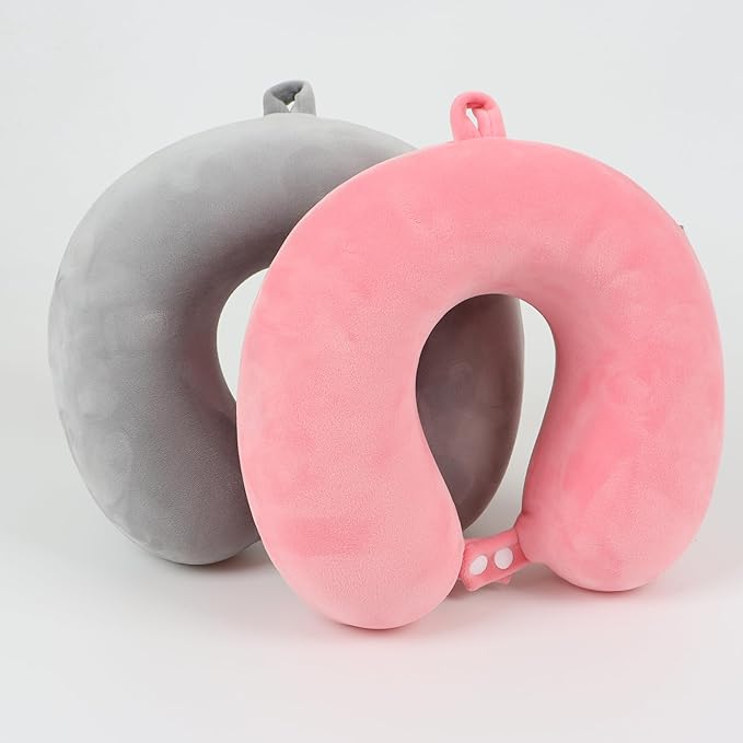 Sexysamba Pure Memory Foam Travel Pillow Set for Adults - Comfortable & Removable Machine Washable Cover, Neck Support Pillow Airplane Travel Kit with Eye Mask for Portable Plane Accessories - Grey