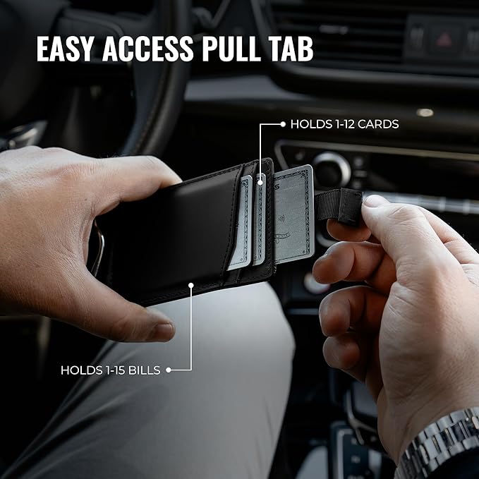 Kingly Trace Airtag Wallet for Men - Smart RFID Blocking Leather Wallet with Airtag Holder & Money Clip - Minimalist Trackable Design with Pull Tab - Secure Wallets