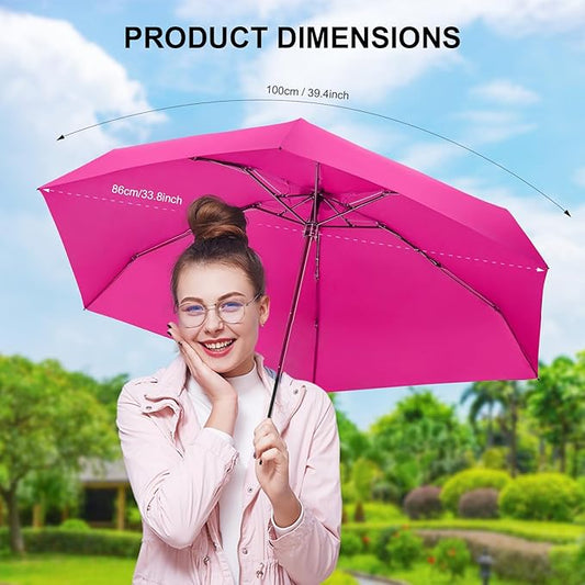 LEAGERA Compact Travel Umbrella with Case - Mini Umbrella for Purse, Small Lightweight &Tiny Design Perfect for Parasol Outdoor Sun&Rain Umbrellas