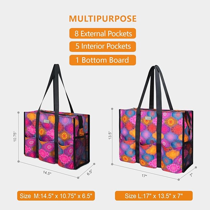 TOPDesign Utility Water Resistant Tote Bag with 13 Pockets, Top Zipper Closure & Thick Bottom Support, for Working Women