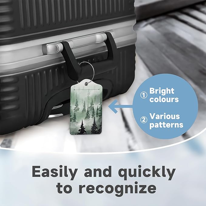 2 Pack Leather Luggage Tag for Suitcase Mysterious Forest Unique Travel Tags with Privacy Cover ID Label & Stainless Steel Loop for Men and Women Baggage