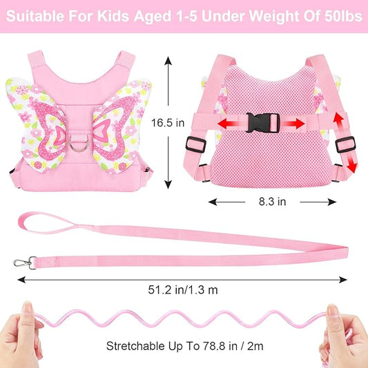 Accmor Toddler Harness Leash, 3 in 1 Cute Butterfly Kids Leash + Anti Lost Wrist Link, Adorable Child Walking Harness Wristband Assistant Soft Strap Belt Protector for Baby Girls to Outdoor Travel