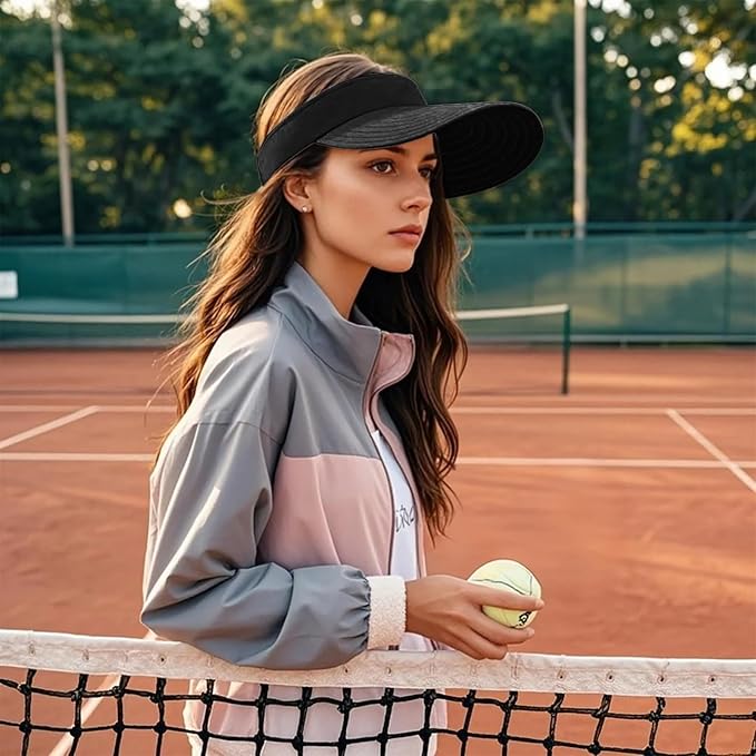 WANDER Sun Visor Hats for Women Wide Brim UV Protection Adjustable Large Golf Beach Cap Packable Travel Sport Visor