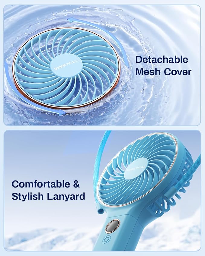 SWEETFULL Handheld Portable Fan, 5000mAh Rechargeable Battery, 6 Speed Wind, LED Digital Display, Foldable Electric Personal Mini Travel Fan with Backup Power, Summer Essentials Gifts for Women Girl