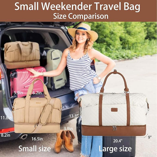 Weekender Bag, Large Travel Duffel Bag for Women, Carry on Overnight Bag with Shoe Compartment and Toiletry Bags