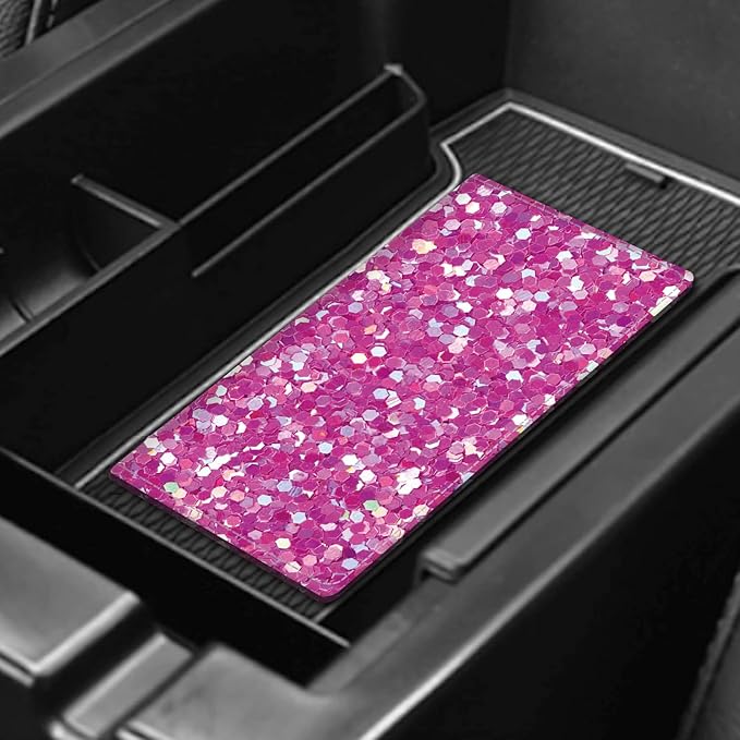 Leather Car Registration and Insurance Card Holder, Cute Car Accessories Vehicle Glove Box Car Organizer for Documents, Cards, License Glitter Purple Pattern