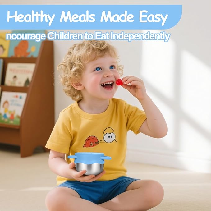 Mity rain 2-Pack Stainless Steel Snack Containers for Kids with Spill-Proof Silicone Lids & Handles - 3-in-1 Baby Snack Cups, Reusable No-Spill Toddler Snack Box, Perfect for On-The-Go Healthy Eating