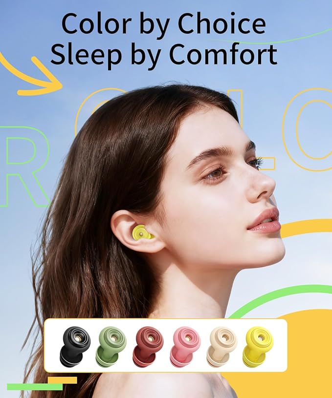 Ear Plugs for Sleeping 45dB Reusable Noise Cancelling Ear Plugs with 8 Eartips and Travel Case for Concerts, Snoring, Travel, Study Sleeping earplugs(Yellow)