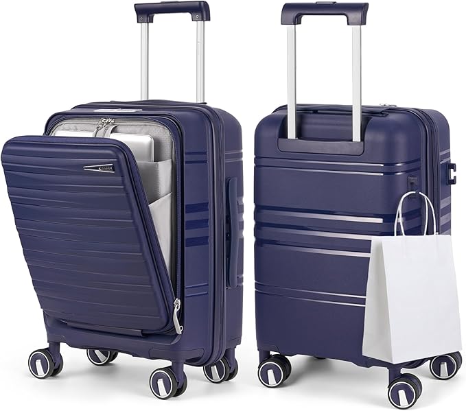 RAINSMORE Expandable Carry on Luggage 20 Inch, Airline Approved Carry on Suitcase with Front Pocket&Laptop Compartment, Hardshell Rolling Travel Luggage with Spinner Wheels,Royal Blue