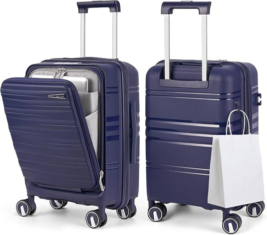 RAINSMORE Expandable Carry on Luggage 20 Inch, Airline Approved Carry on Suitcase with Front Pocket&Laptop Compartment, Hardshell Rolling Travel Luggage with Spinner Wheels,Royal Blue