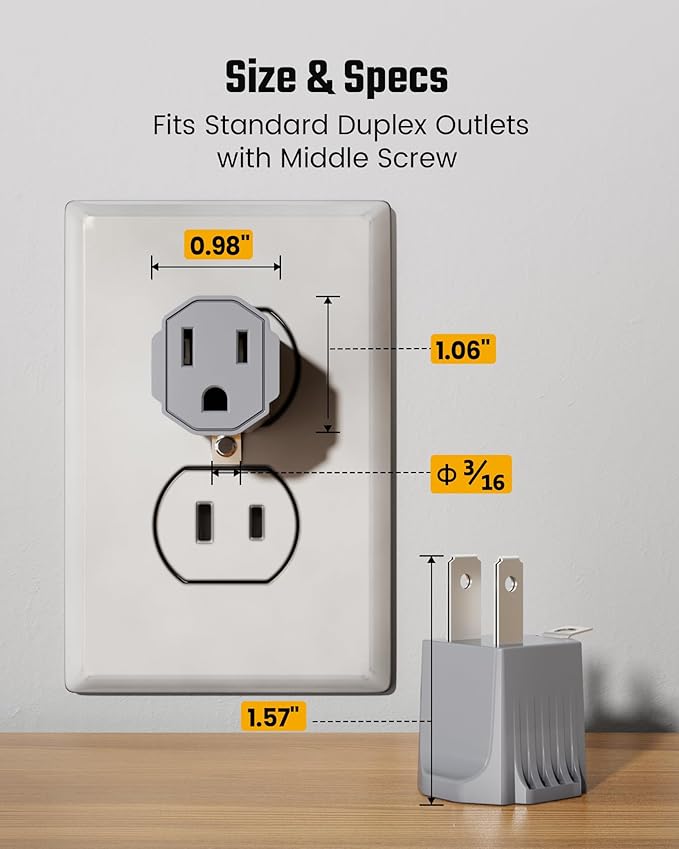 2 Prong to 3 Prong Outlet Adapter, ETL Listed 3-2 Prong Adapter, Fire-Retardant (392℉) PBT Material, Heavy Duty Wall Plug Adapter for Old Homes, Travel to Japan, Gray (Light Gray (2-Pack))