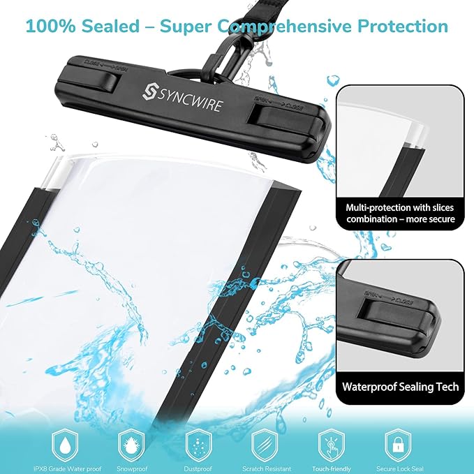 SYNCWIRE Waterproof Phone Pouch [2-Pack] - Universal IPX8 Waterproof Phone Case Dry Bag with Lanyard Compatible with iPhone 15/14/13/12/11 Pro Max SE XS XR X Samsung S23 S22 and More Up to 7 Inches