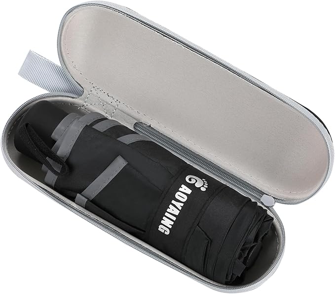 GAOYAING Mini Compact Travel Umbrella with Reflective Safety Stripes, Portable Folding Design with Case