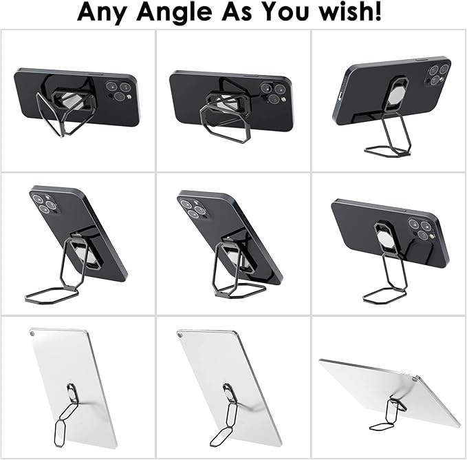 Phone Ring Holder Finger Kickstand, Upgraded 360° Rotation Metal Phone Grip for Magnetic Car Mount Foldable Cell Phone Stand Compatible with Most Smartphones