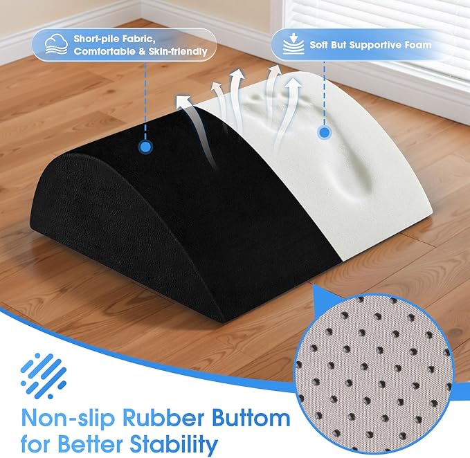 Foot Rest for Under Desk at Work - Non-Slip Foot Stool with 3 Adjustable Heights, Ergonomic Under Desk Footrest with Washable Cover for Desk, Home, Office, Car (Black)