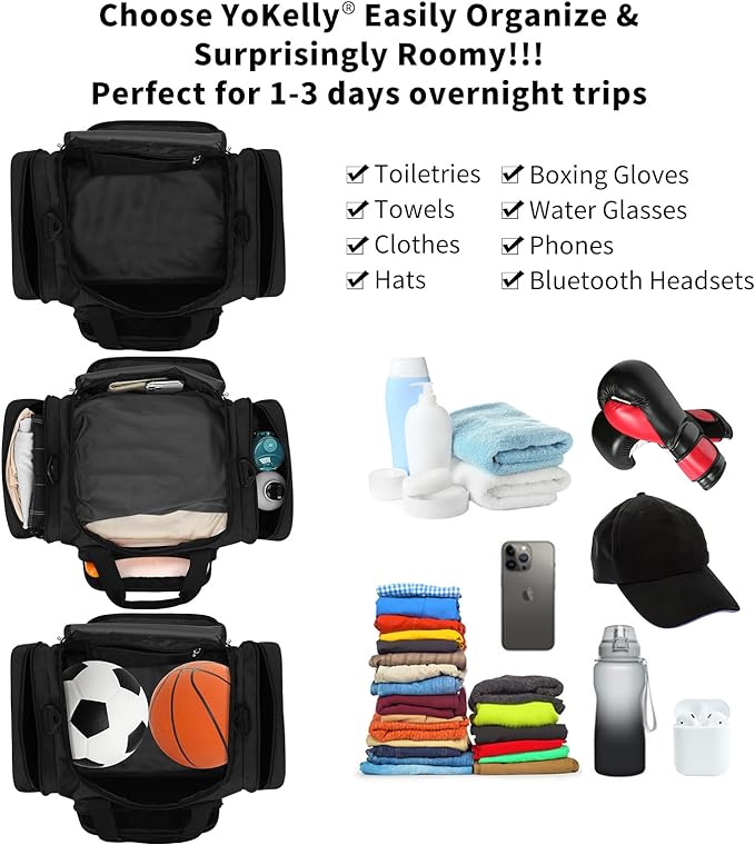 Small Duffel Bag 17 inch Carry On Weekender Bag for Travel Gym Sport (17x10x9 in) - Black