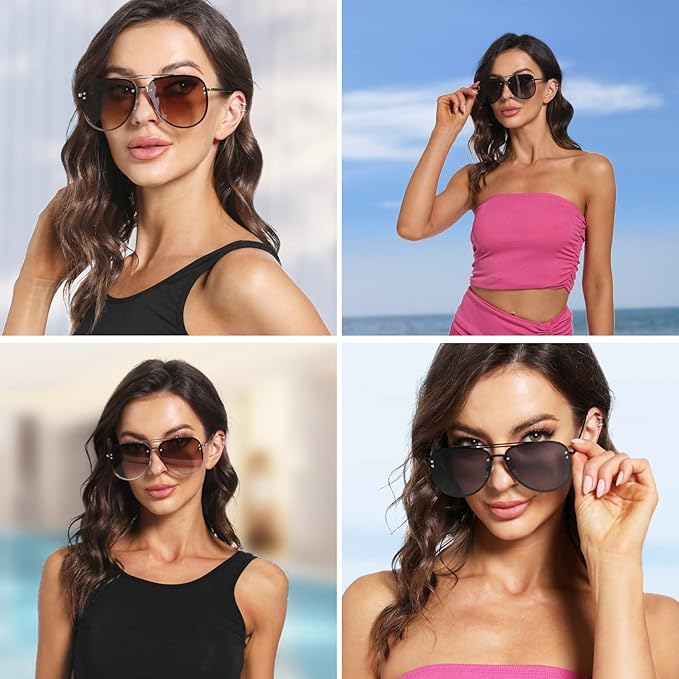 Trendy Oversized Aviator Sunglasses for Women 2025, Cute Retro Aviator Sun Glasses UV Protection Big Shades VF2203