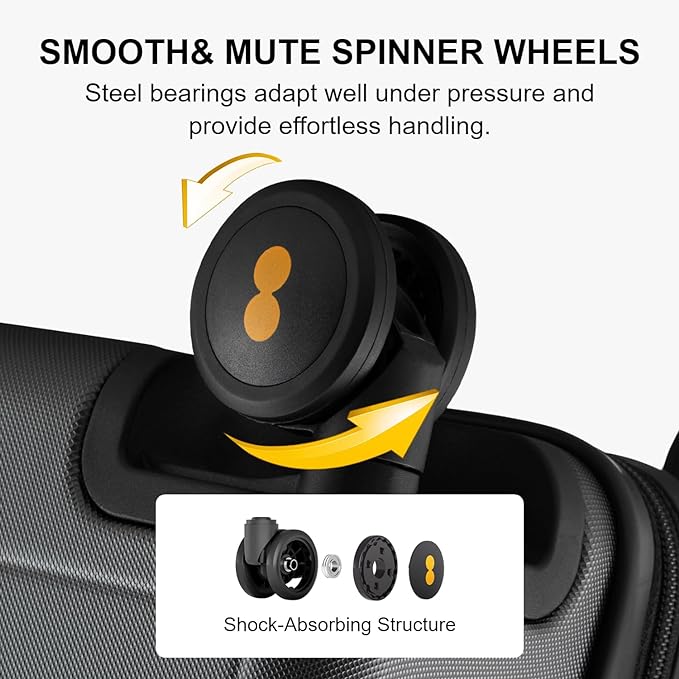 LEVEL8 Checked Luggage, Large Suitcase, Lightweight Luminous Textured Tsa Approved Medium Hardside Luggages with 8 Spinner Wheels, 24 Inch, Dark Grey