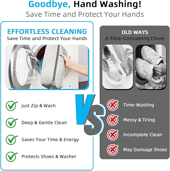 Shoe Washing Machine Bag | Laundry Shoe Bag for Washer and Dryer, 2pcs Reusable Shoes Cleaner Bags, Chenille Microfiber for Sneakers Tennis Shoes, Zipper with Lock Ring