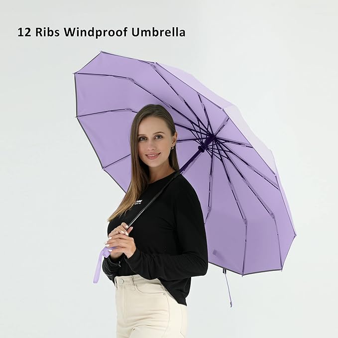 BAODINI Windproof Compact Rain Umbrella for Travel 42/46 Inch Premium Fabric Auto Open Perfect for Purse and Backpack Portable Umbrella for Women and Men
