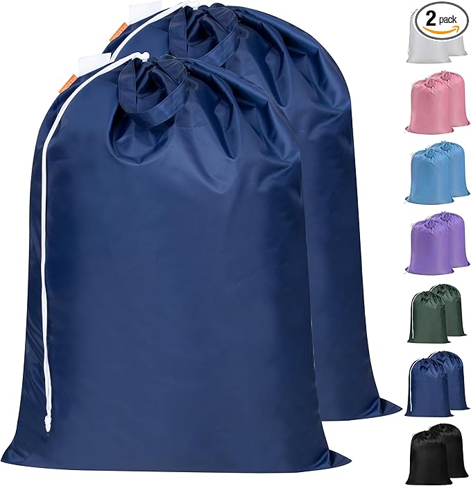 Polecasa Extra Heavy Duty Large Laundry Bag with Sturdy Handles and Drawstring Closure, 2 Pack 28 x 36 inches Durable Storage Bags for Basket, Hamper, College, Dorm, Travel, Navy