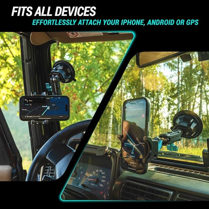 CARMOUNT TitanX100 – Suction Cup Phone Mount for Car & Truck – Heavy Duty Metal Phone Holder, Windshield Phone Mount for iPhone, Android, GPS & All Devices