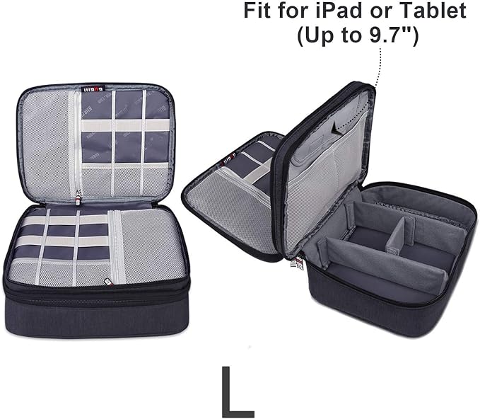 BUBM 3pcs Double Layer Electronic Organizer, Travel Gadgets Bag for Cables, External Flash Drive, Mouse, Memory Card, Power Bank and More, Compact and Multi-purpose, Black