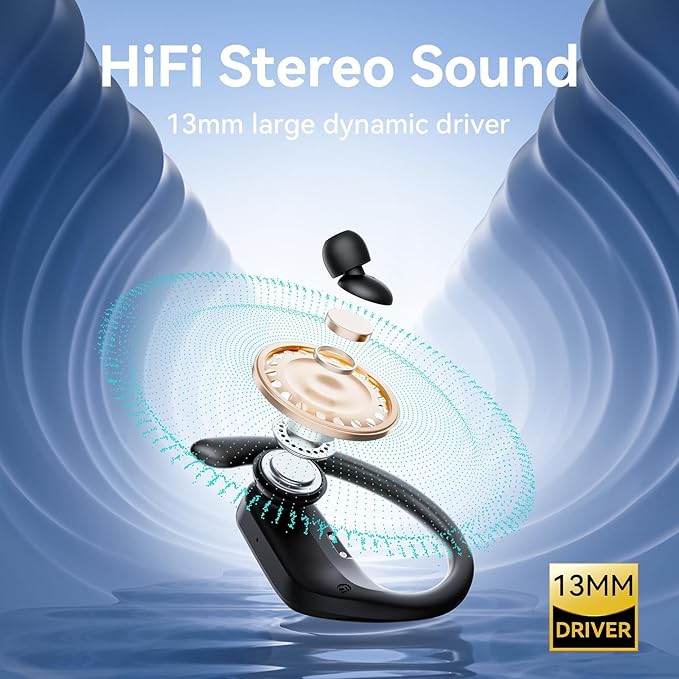 occiam Active Noise Cancelling Wireless Earbuds Bluetooth Headphones Ear Buds 96Hrs Playback Clear Call Waterproof Earphones with Ear Hook Microphones for Sport Running (Black Standard)