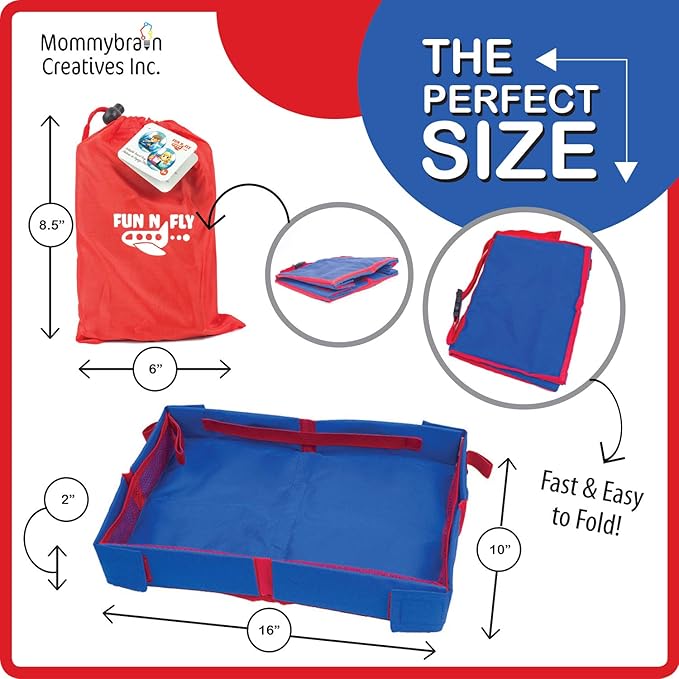 Fun N Fly Foldable Travel Tray - Blue Red Portable Durable Kids, Toddler, Baby Play Space and Snack Desk for Airplane Travel by FunnFly