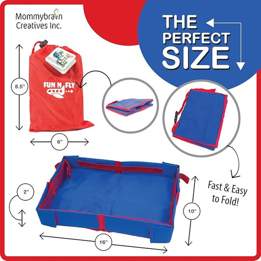 Fun N Fly Foldable Travel Tray - Blue Red Portable Durable Kids, Toddler, Baby Play Space and Snack Desk for Airplane Travel by FunnFly