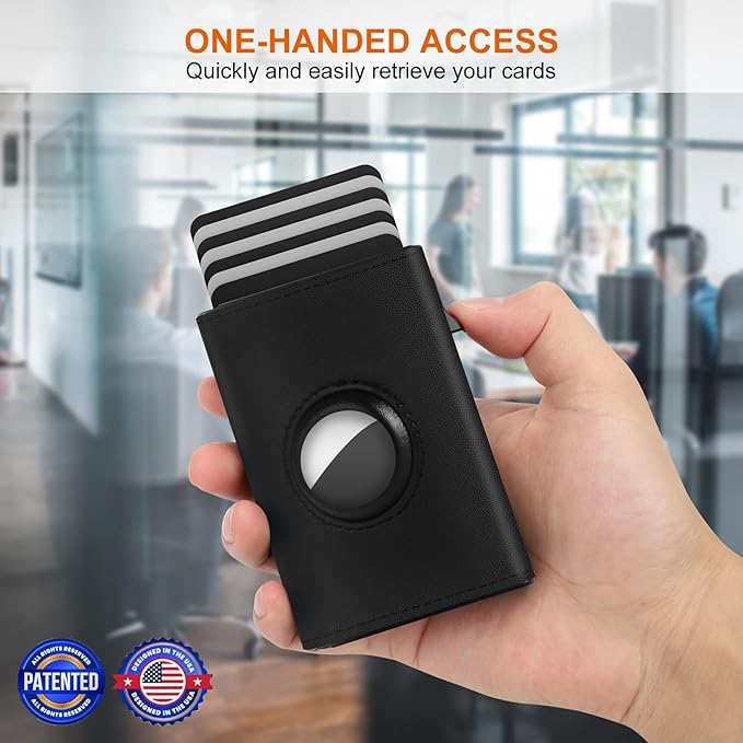 Mens Wallet Card Holder for AirTag - Top Grain Leather Smart Wallet for Men Compatible with Apple Air Tag, RFID Blocking, Slim, Minimalist, 9-14 Card Capacity | ID Window | Cash Slot