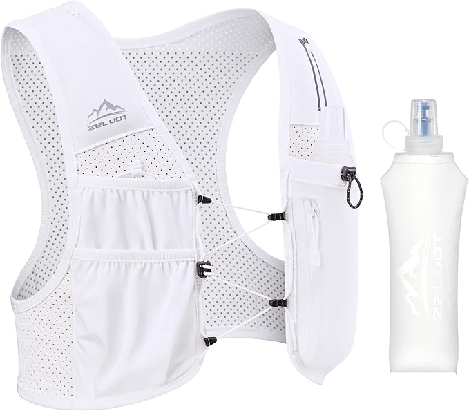 Running Vest for Women Men, USA Original Patent, Adjustable Chest Straps Running Hydration Vest with 500ml Soft Flask, Lightweight Reflective Hydration Backpack for Marathon