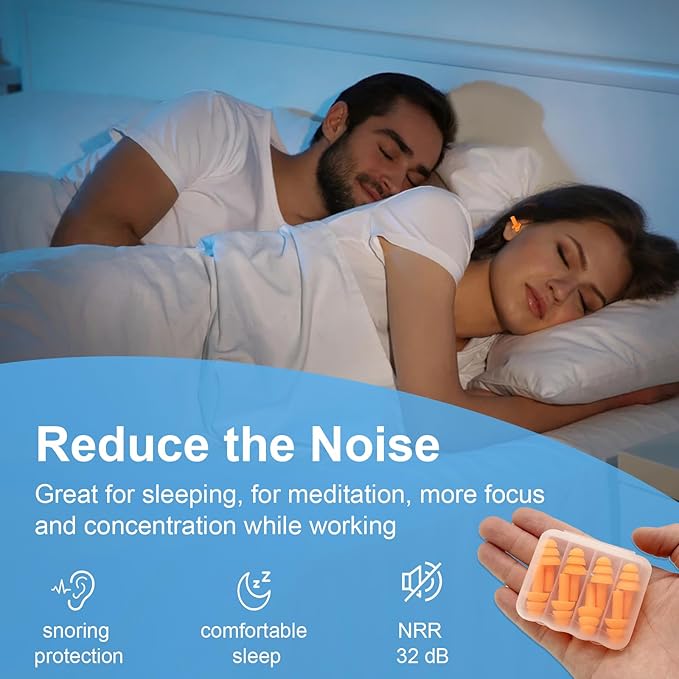 Ear Plugs for Sleeping,12 Pair Earplugs Noise Canceling Soft Silicone Ear Plug Reusable Earplugs for Sleep,Concert,Swimming,Study,Loud Noise,Snoring(Orange)