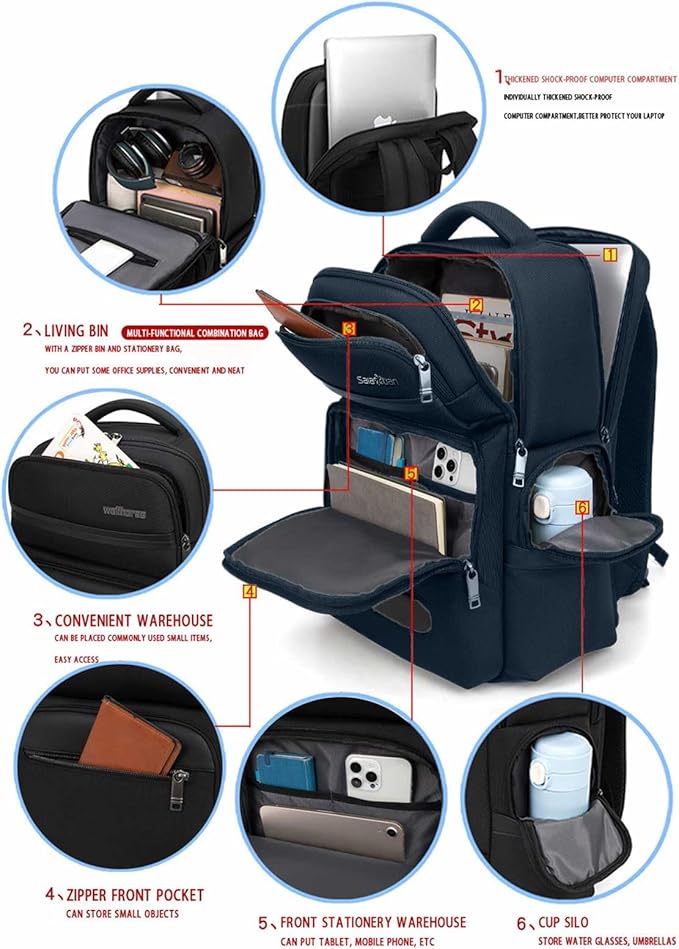 Multi-Functional Travel Laptop Backpack, Water-Resistant Large Capacity Bookbag for Work, College, and Weekend Trips